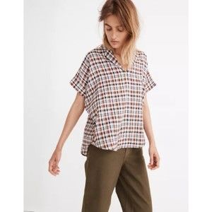 Madewell Women Hayden Popover Top in Burling Plaid Size XS Short Sleeve Collared